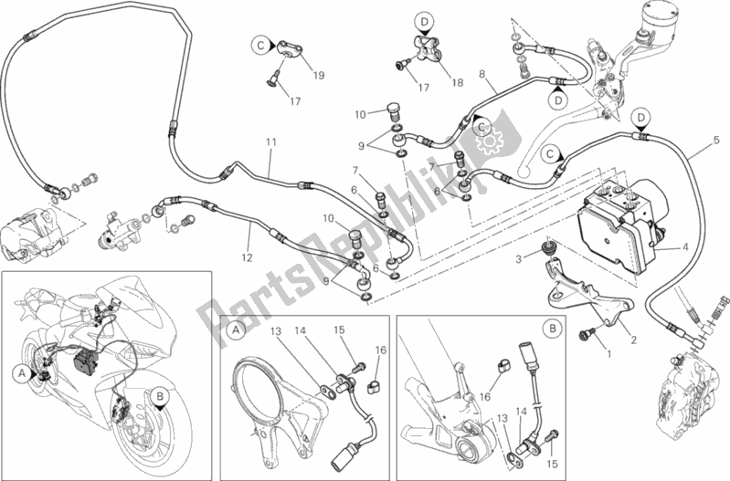 Todas as partes de Sistema De Freio Antitravamento (abs) do Ducati Superbike 1199 Panigale S ABS USA 2014